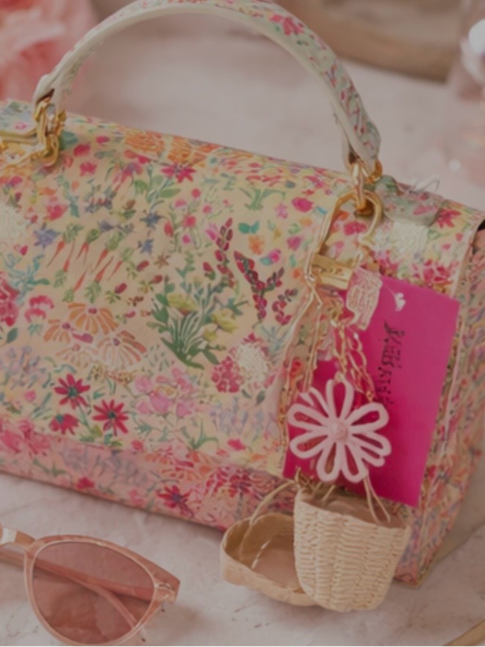 Betsey Johnson Pastel Floral Mini Top-Handle Bag with Charms.NWT